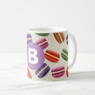Mug Joli motif de macaron pointillé violet monogramme