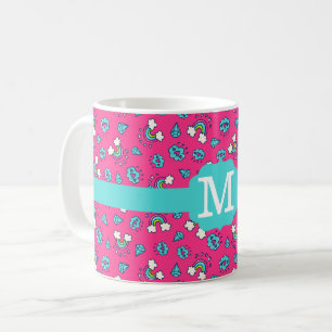 Mug Joli motif de monogramme avec arc-en-ciel, cœurs e