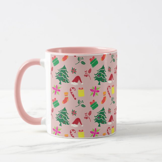 Mug Joli Motif de Noël rose rouge rose joyeux (Gauche)