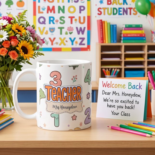 Mug Joli motif de nombres de l'école de l'enseignant  (Créateur téléchargé)