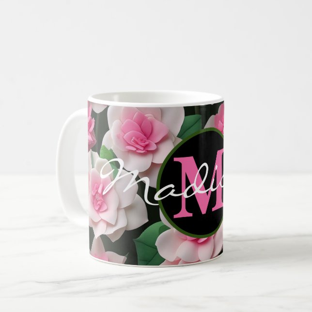Mug Joli motif fleuri rose boho (Devant gauche)
