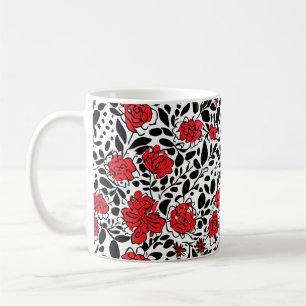 Mug Joli motif floral en rouge, noir et blanc
