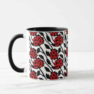 Mug Joli motif floral en rouge, noir et blanc