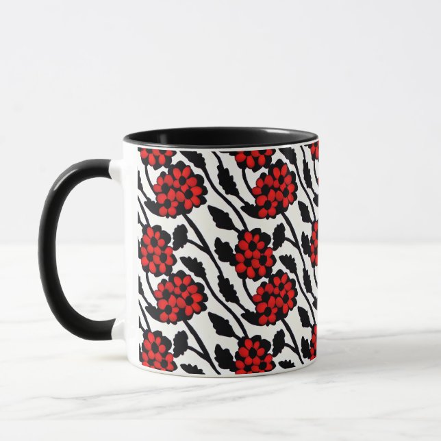 Mug Joli motif floral en rouge, noir et blanc (Gauche)