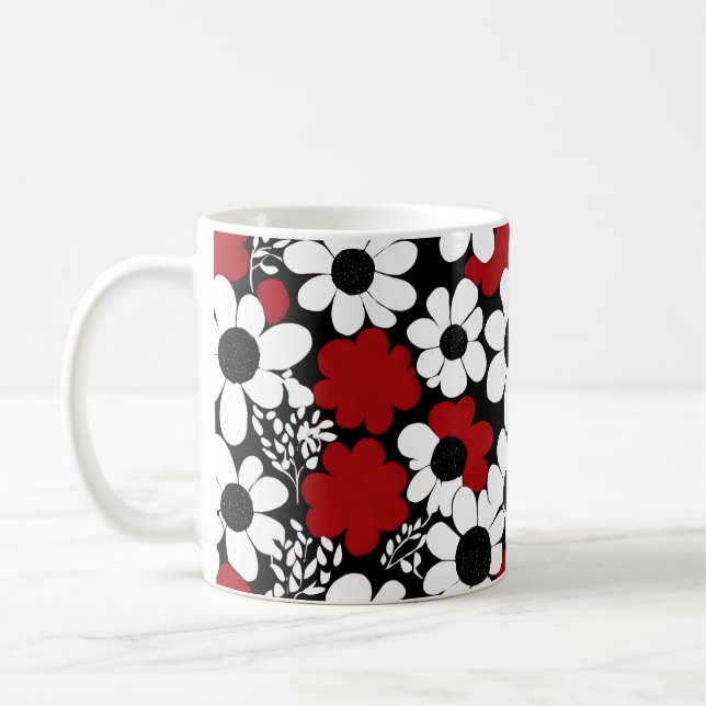 Mug Joli motif floral en rouge, noir et blanc (Gauche)