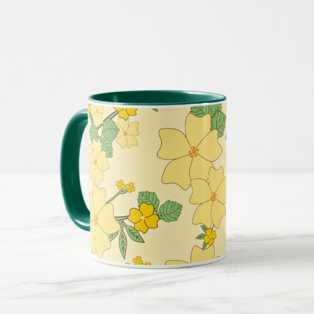 Mug Joli motif floral jaune pastel, (Devant gauche)
