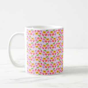 Mug Joli motif floral pastel rose tendre féminin