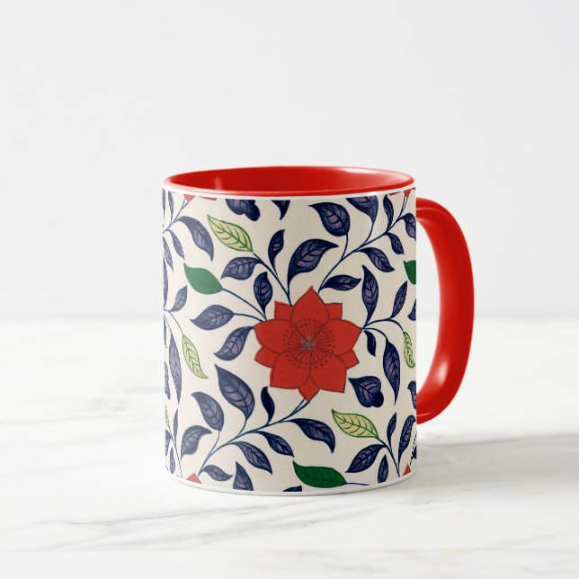 Mug Joli motif floral rouge (Devant droit)