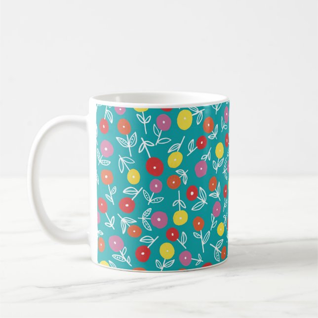 Mug Joli motif floral turquoise (Gauche)