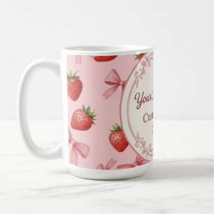 Mug Joli motif fraise rose et rubans avec nom personna