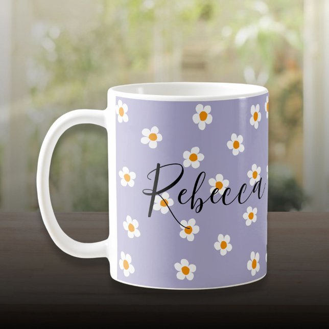 Mug Joli motif moderne de pâquerette personnalisé viol (Cute Modern Daisy Pattern Purple Personalized Coffee Mug)