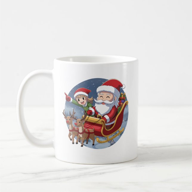 Mug Joli Noël Chibi Père Noël et Elfe – Illustration d (Gauche)