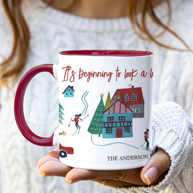 Mug Joli Noël de ski nordique Village  (Cute Nordic skiing Village Christmas Mug)