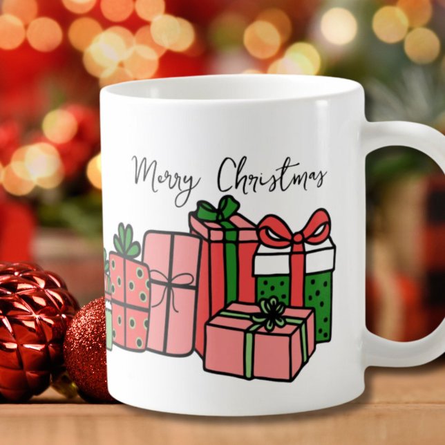 Mug Joli Noël Moderne Rouge Rose (Cute Unique Modern Script Red Pink Christmas Coffee Mug)