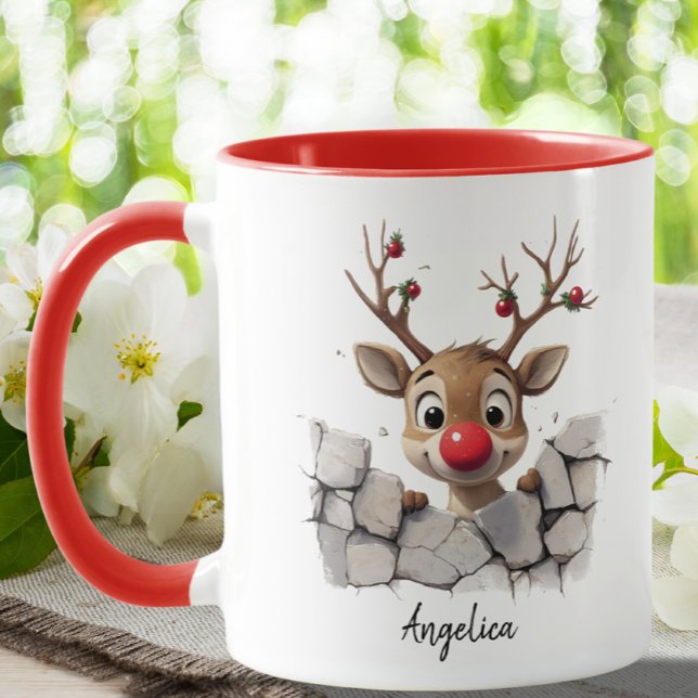 Mug Joli Noël Peeeer Reindeer Rouge Nez Personnalisé (Créateur téléchargé)