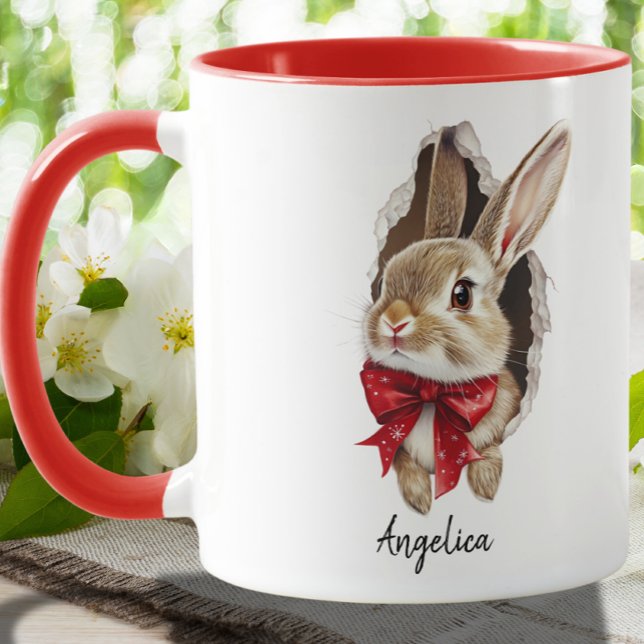 Mug Joli Noël Peeking Rabbit personnalisé (Créateur téléchargé)