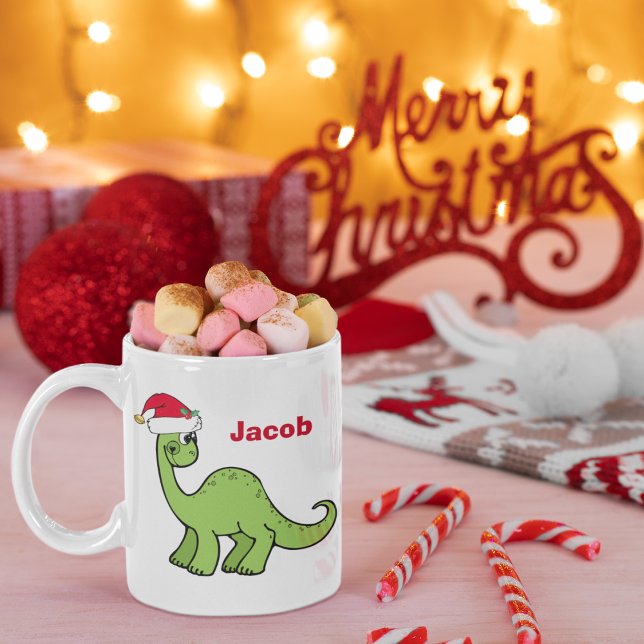 Mug Joli Noël Personnalisé Enfants Dinosaur Père Noël (Créateur téléchargé)