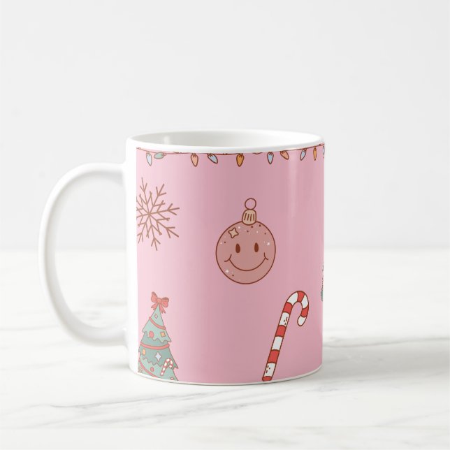Mug Joli Noël Rétro Rose Pastel Nostalgique (Gauche)