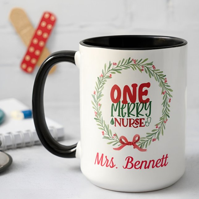Mug Joli Noël sur mesure Floral Noel Nurse Cadeau (Créateur téléchargé)