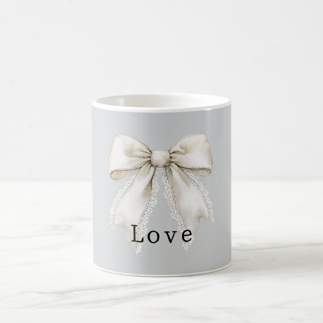 Mug Joli Nœud Blanc en Fausse Dentelle Grise   (Centre)