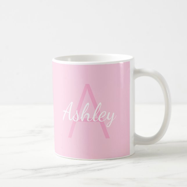 Mug Joli nom de fille monogrammé | Rose pâle et blanc (Droite)