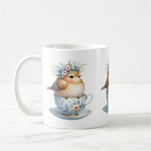Mug Joli Oiseau Bleu avec Couronne Florale dans une Ta