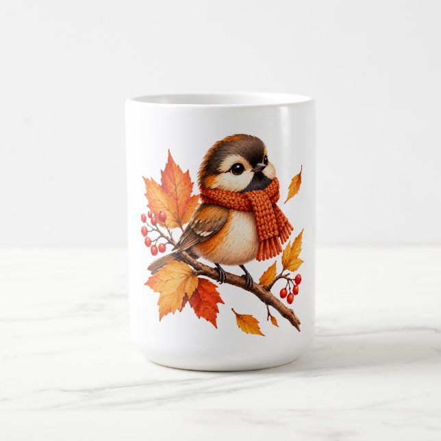 Mug Joli oiseau d'automne avec écharpe confortable – F (Centre)