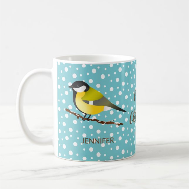Mug Joli Oiseau De Noël Grand Tit Parus Major Et Nom (Gauche)