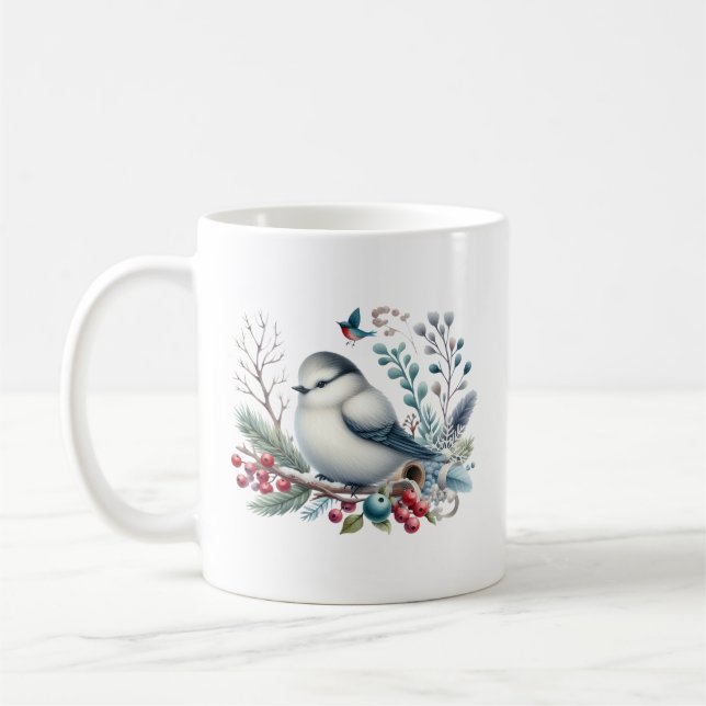 Mug Joli oiseau d'hiver ajout monogramme  (Gauche)