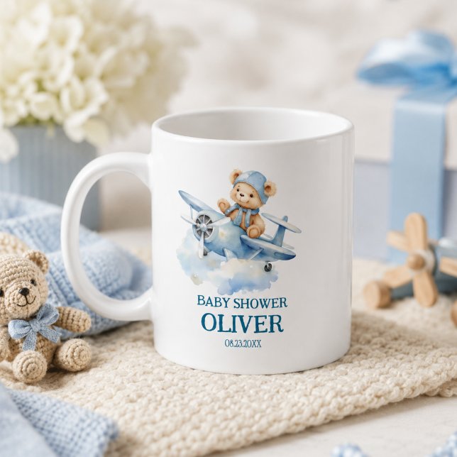 Mug Joli Ours Avion Bleu Temps Passe Premier 1er Anniv (Cute Bear Blue Plane Time Flies One 1st Birthday Coffee Mug)