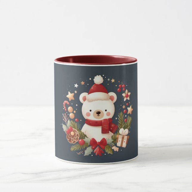 Mug Joli ours de Noël/hiver dans une couronne (Centre)