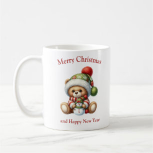 Mug Joli ours en peluche de Noël enlacé bonhomme de ne