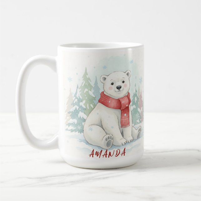 Mug Joli ours polaire aquarelle Hiver  (Gauche)