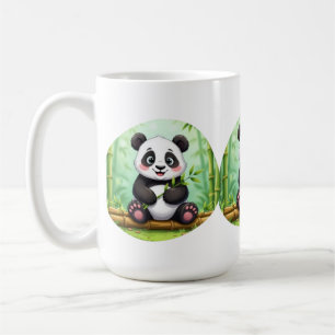 Mug Joli panda de dessin animé sur un carré de bambou