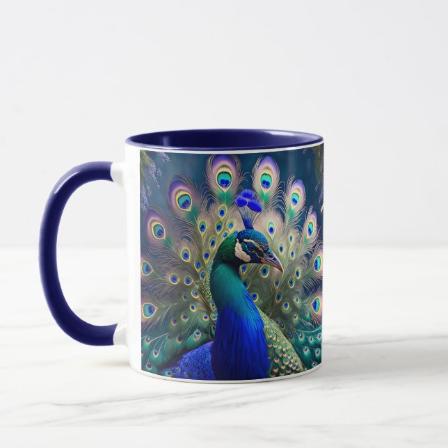 Mug Joli paon avec plumage turquoise et or (Gauche)
