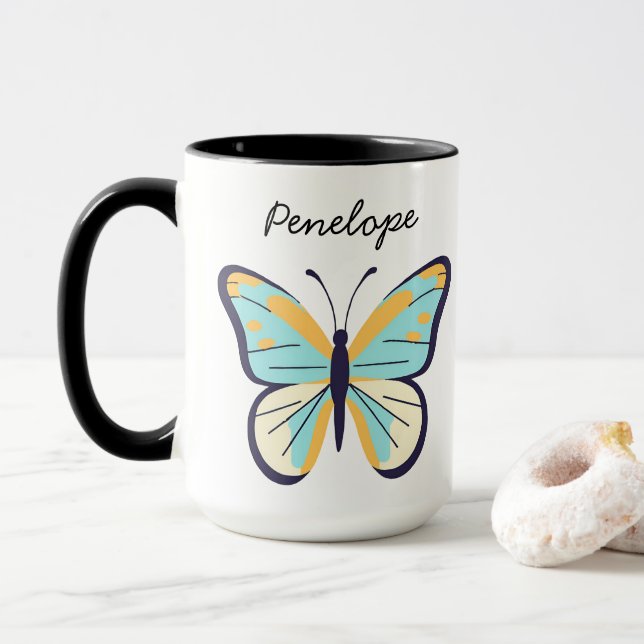 Mug Joli Papillon Bleu • Nom personnalisable (Avec donut)