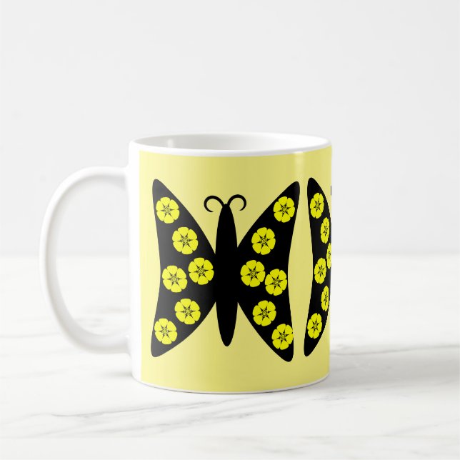Mug Joli Papillon floral noir et jaune (Gauche)