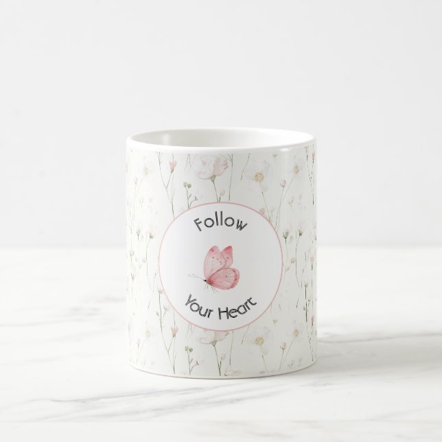 Mug Joli Papillon Floral Rose Pâle   (Centre)