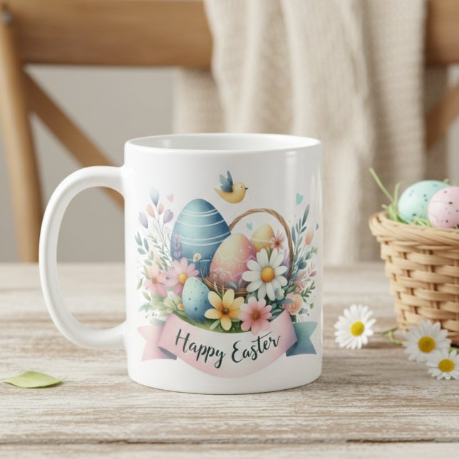 Mug Joli Pastel Aquarelle Florals Joyeux Pâques (Pretty Pastel Watercolor Florals Happy Easter Coffee Mug)