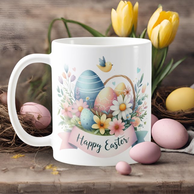 Mug Joli Pastel Aquarelle Florals Joyeux Pâques (Pretty Pastel Watercolor Florals Happy Easter Coffee Mug)
