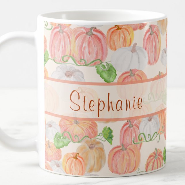 Mug Joli patch de citrouilles à l'aquarelle avec nom p (Créateur téléchargé)