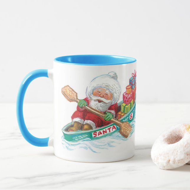 Mug Joli Père Noël de dessin animé mignon dans un bate (Avec donut)