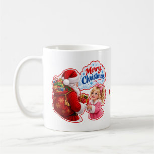 Mug Joli Père Noël offrant un cadeau à une petite fill