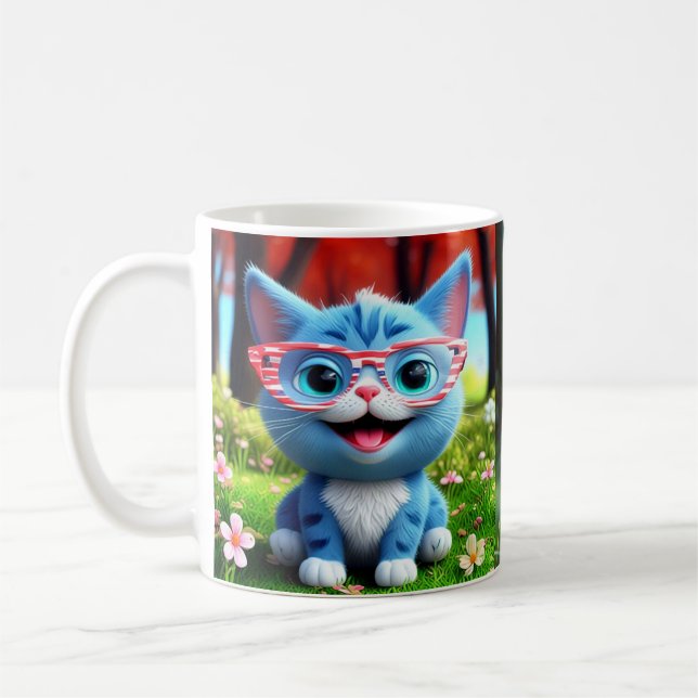Mug Joli petit chat bleu souriant-55665 (Gauche)