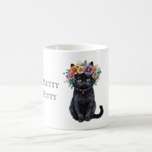 Mug Joli petit chat noir avec des fleurs