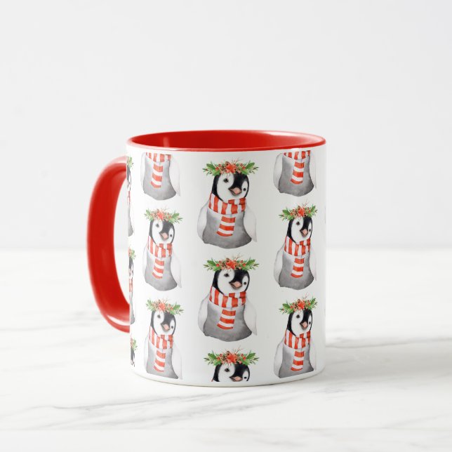Mug Joli pingouin de Noël vacances ferme campagne (Devant gauche)