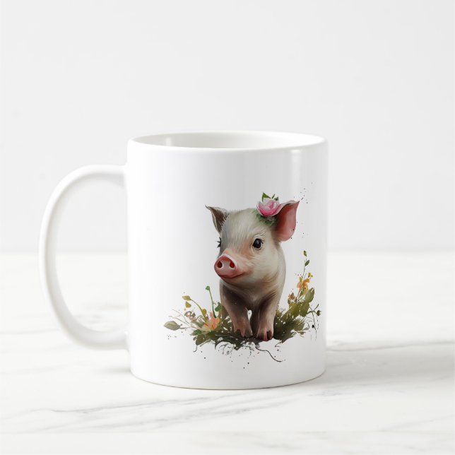 Mug Joli porcelet avec des fleurs  (Gauche)