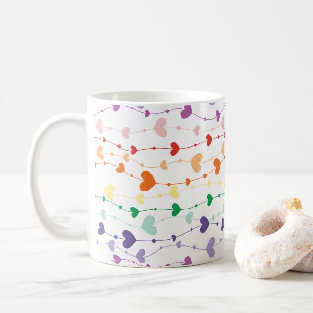 Mug Joli Rainbow Hearts Motif cuisine (Avec donut)