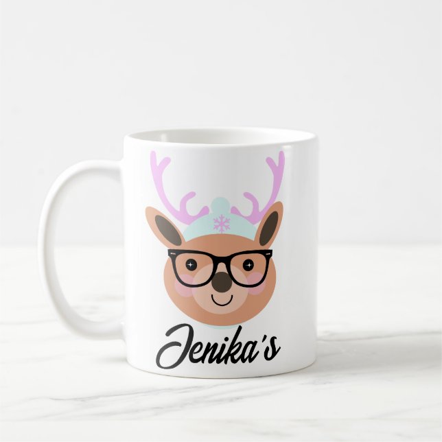 Mug Joli Reindeer Noël Écharpe Casquette lunettes amus (Gauche)