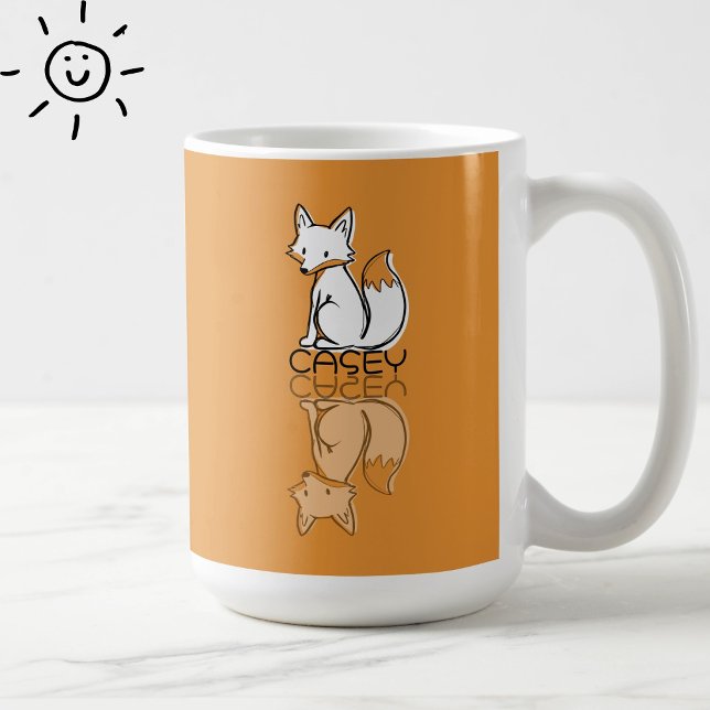 Mug Joli Renard Orange Réflexion Doodle Nom personnali (Créateur téléchargé)